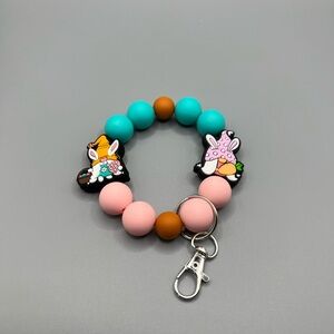 Colorful Bunny Charm Keychain Bracelet - - Handmade #K0267C